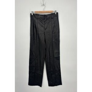 Zara Pants Womens Small Black Faux Leather Vegan Wide Leg High Rise